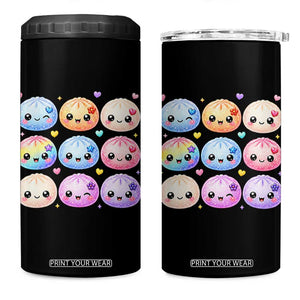 Kawaii Glitter Dumpling Bao Dim Sum Graphic 4 in 1 Can Cooler Tumbler Cute Pastel Foodie Squishy Hearts and Flowers