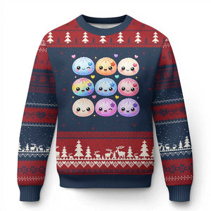 Kawaii Glitter Dumpling Bao Dim Sum Graphic Ugly Christmas Sweater Cute Pastel Foodie Squishy Hearts and Flowers
