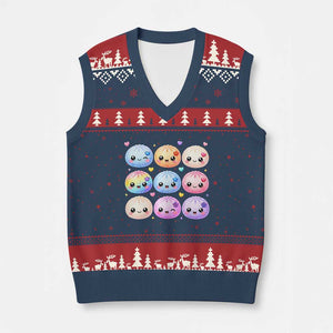 Kawaii Glitter Dumpling Bao Dim Sum Graphic V-Neck Knit Sweater Vest Cute Pastel Foodie Squishy Hearts and Flowers