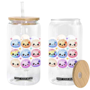 Kawaii Glitter Dumpling Bao Dim Sum Graphic Glass Can Cute Pastel Foodie Squishy Hearts and Flowers