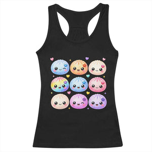 Kawaii Glitter Dumpling Bao Dim Sum Graphic Racerback Tank Top Cute Pastel Foodie Squishy Hearts and Flowers