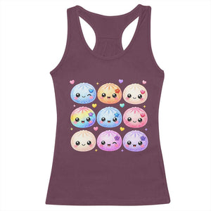Kawaii Glitter Dumpling Bao Dim Sum Graphic Racerback Tank Top Cute Pastel Foodie Squishy Hearts and Flowers
