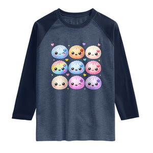 Kawaii Glitter Dumpling Bao Dim Sum Graphic Raglan Shirt Cute Pastel Foodie Squishy Hearts and Flowers