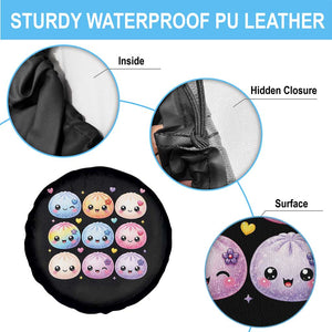Kawaii Glitter Dumpling Bao Dim Sum Graphic Spare Tire Cover Cute Pastel Foodie Squishy Hearts and Flowers