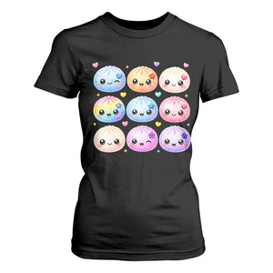Kawaii Glitter Dumpling Bao Dim Sum Graphic T Shirt For Women Cute Pastel Foodie Squishy Hearts and Flowers
