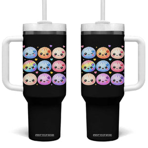 Kawaii Glitter Dumpling Bao Dim Sum Graphic Tumbler With Handle Cute Pastel Foodie Squishy Hearts and Flowers