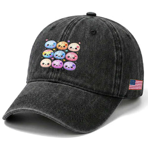 Kawaii Glitter Dumpling Bao Dim Sum Graphic Washed Cotton Baseball Cap Cute Pastel Foodie Squishy Hearts and Flowers