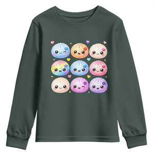 Kawaii Glitter Dumpling Bao Dim Sum Graphic Youth Sweatshirt Cute Pastel Foodie Squishy Hearts and Flowers