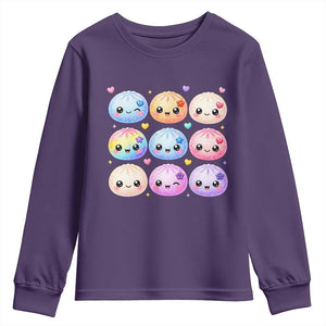 Kawaii Glitter Dumpling Bao Dim Sum Graphic Youth Sweatshirt Cute Pastel Foodie Squishy Hearts and Flowers