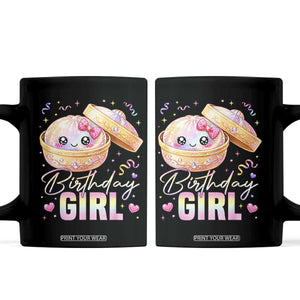 Kawaii Birthday Girl Glitter Dumpling Graphic Coffee Mug Cute Pink Bow Dim Sum Party Gift