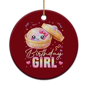 Kawaii Birthday Girl Glitter Dumpling Graphic Ceramic Ornament Cute Pink Bow Dim Sum Party Gift