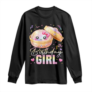 Kawaii Birthday Girl Glitter Dumpling Graphic Long Sleeve Shirt Cute Pink Bow Dim Sum Party Gift