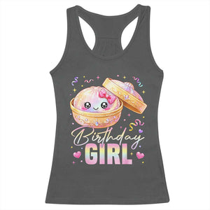 Kawaii Birthday Girl Glitter Dumpling Graphic Racerback Tank Top Cute Pink Bow Dim Sum Party Gift