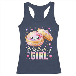 Kawaii Birthday Girl Glitter Dumpling Graphic Racerback Tank Top Cute Pink Bow Dim Sum Party Gift