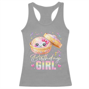 Kawaii Birthday Girl Glitter Dumpling Graphic Racerback Tank Top Cute Pink Bow Dim Sum Party Gift