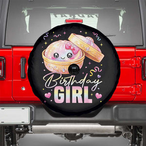 Kawaii Birthday Girl Glitter Dumpling Graphic Spare Tire Cover Cute Pink Bow Dim Sum Party Gift