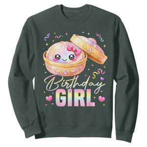 Kawaii Birthday Girl Glitter Dumpling Graphic Sweatshirt Cute Pink Bow Dim Sum Party Gift