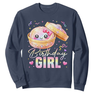 Kawaii Birthday Girl Glitter Dumpling Graphic Sweatshirt Cute Pink Bow Dim Sum Party Gift