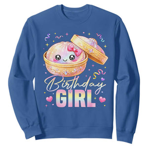 Kawaii Birthday Girl Glitter Dumpling Graphic Sweatshirt Cute Pink Bow Dim Sum Party Gift