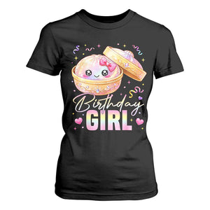 Kawaii Birthday Girl Glitter Dumpling Graphic T Shirt For Women Cute Pink Bow Dim Sum Party Gift