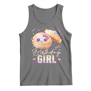 Kawaii Birthday Girl Glitter Dumpling Graphic Tank Top Cute Pink Bow Dim Sum Party Gift