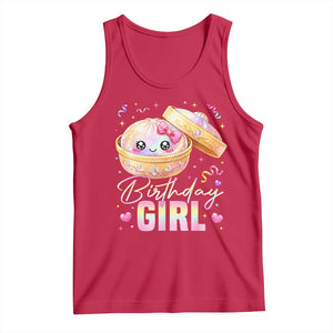 Kawaii Birthday Girl Glitter Dumpling Graphic Tank Top Cute Pink Bow Dim Sum Party Gift