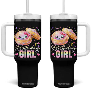 Kawaii Birthday Girl Glitter Dumpling Graphic Tumbler With Handle Cute Pink Bow Dim Sum Party Gift