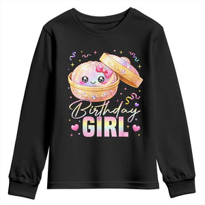 Kawaii Birthday Girl Glitter Dumpling Graphic Youth Sweatshirt Cute Pink Bow Dim Sum Party Gift
