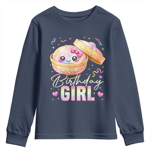 Kawaii Birthday Girl Glitter Dumpling Graphic Youth Sweatshirt Cute Pink Bow Dim Sum Party Gift