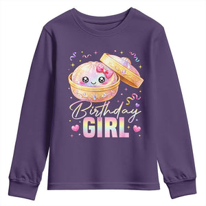 Kawaii Birthday Girl Glitter Dumpling Graphic Youth Sweatshirt Cute Pink Bow Dim Sum Party Gift