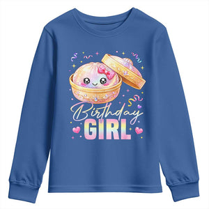 Kawaii Birthday Girl Glitter Dumpling Graphic Youth Sweatshirt Cute Pink Bow Dim Sum Party Gift