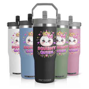 Squishy Queen Kawaii Glitter Dumpling Graphic Flip Straw Tumbler Cute Tiara Crown and Pink Bow