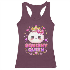 Squishy Queen Kawaii Glitter Dumpling Graphic Racerback Tank Top Cute Tiara Crown and Pink Bow