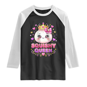 Squishy Queen Kawaii Glitter Dumpling Graphic Raglan Shirt Cute Tiara Crown and Pink Bow