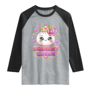 Squishy Queen Kawaii Glitter Dumpling Graphic Raglan Shirt Cute Tiara Crown and Pink Bow