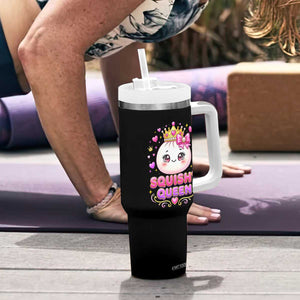 Squishy Queen Kawaii Glitter Dumpling Graphic Tumbler With Handle Cute Tiara Crown and Pink Bow