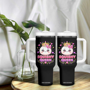 Squishy Queen Kawaii Glitter Dumpling Graphic Tumbler With Handle Cute Tiara Crown and Pink Bow