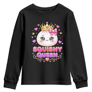 Squishy Queen Kawaii Glitter Dumpling Graphic Youth Sweatshirt Cute Tiara Crown and Pink Bow