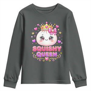 Squishy Queen Kawaii Glitter Dumpling Graphic Youth Sweatshirt Cute Tiara Crown and Pink Bow