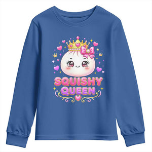 Squishy Queen Kawaii Glitter Dumpling Graphic Youth Sweatshirt Cute Tiara Crown and Pink Bow