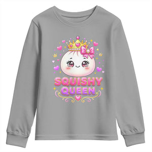 Squishy Queen Kawaii Glitter Dumpling Graphic Youth Sweatshirt Cute Tiara Crown and Pink Bow
