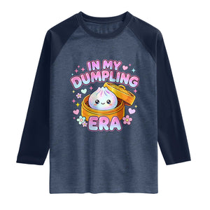 In My Dumpling Era Kawaii Pastel Graphic Raglan Shirt Retro Groovy Glitter Bao Steamer Basket