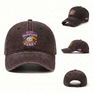 In My Dumpling Era Kawaii Pastel Graphic Washed Cotton Baseball Cap Retro Groovy Glitter Bao Steamer Basket