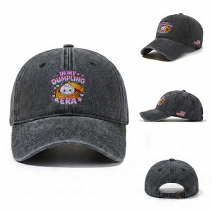 In My Dumpling Era Kawaii Pastel Graphic Washed Cotton Baseball Cap Retro Groovy Glitter Bao Steamer Basket