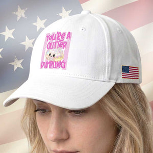 You Are A Glitter Dumpling Cute Preppy Pastel Graphic Baseball Cap Kawaii Pastel Pink Striped Food Quote