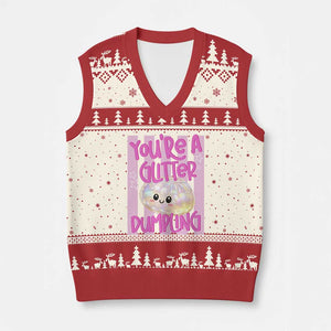 You Are A Glitter Dumpling Cute Preppy Pastel Graphic V-Neck Knit Sweater Vest Kawaii Pastel Pink Striped Food Quote