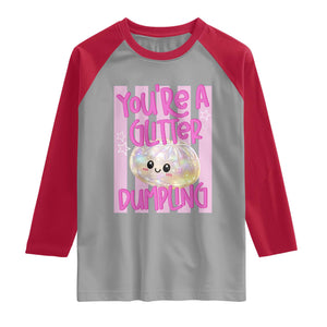You Are A Glitter Dumpling Cute Preppy Pastel Graphic Raglan Shirt Kawaii Pastel Pink Striped Food Quote