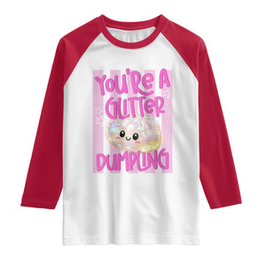 You Are A Glitter Dumpling Cute Preppy Pastel Graphic Raglan Shirt Kawaii Pastel Pink Striped Food Quote