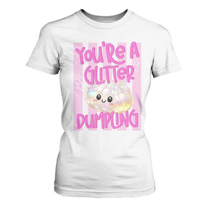 You Are A Glitter Dumpling Cute Preppy Pastel Graphic T Shirt For Women Kawaii Pastel Pink Striped Food Quote