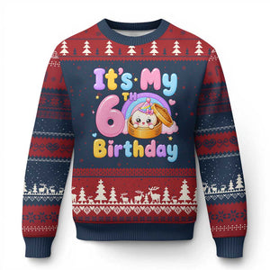 Its My 6th Birthday Kawaii Glitter Dumpling Graphic Ugly Christmas Sweater Cute 6 Years Old Rainbow Bday Girl Party